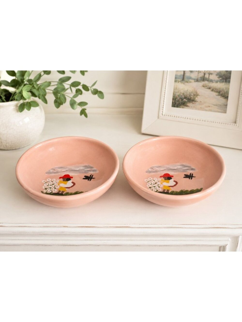 Clementine Hunter Picking Cotton Bowls Set of 2 Jennifer Aycock 1999 Folk Art